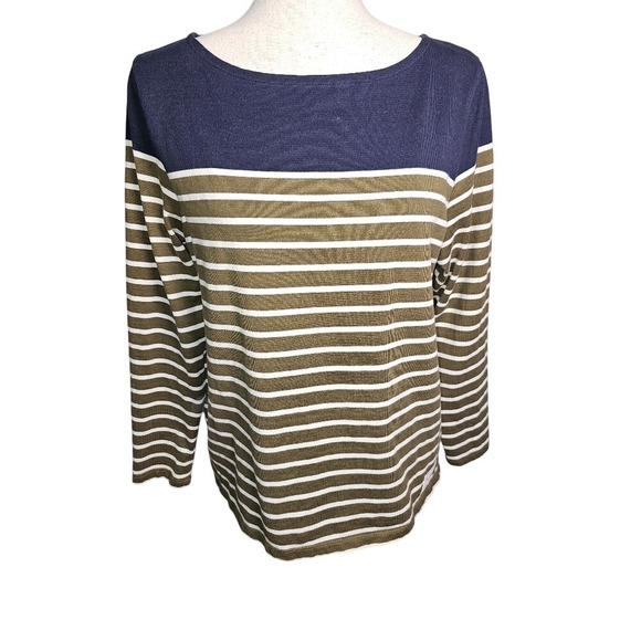 Talbots Color Block Striped Sweater Top 100% Cotton Long Sleeve Boat Neck Size L - Picture 3 of 13